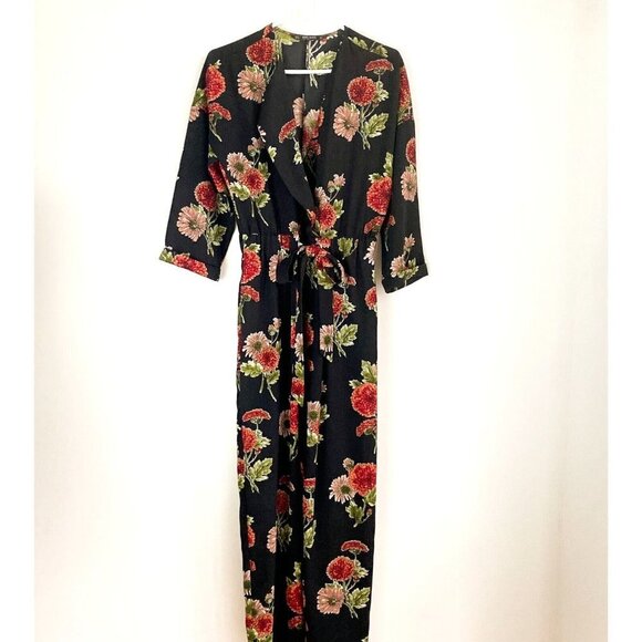 Zara DArk Florals Long Sleeve Jumpsuit S - Picture 5 of 10
